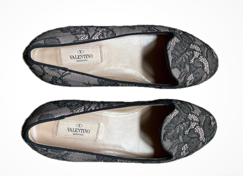VALENTINO GARAVANI Caviar Crystal Lace Smoking Slippers, (Unworn, Pre-owned)