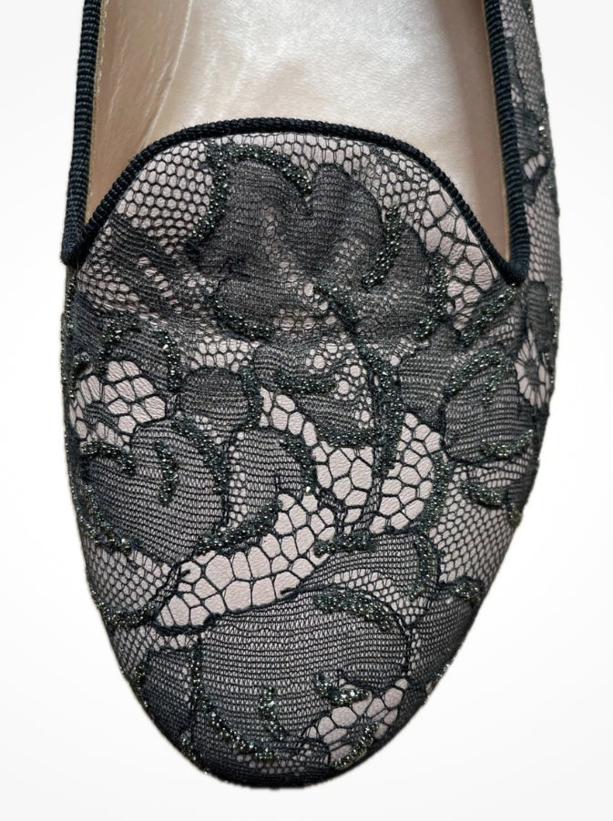 VALENTINO GARAVANI Caviar Crystal Lace Smoking Slippers, (Unworn, Pre-owned)