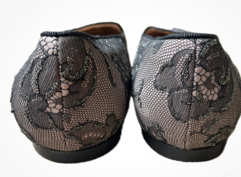 VALENTINO GARAVANI Caviar Crystal Lace Smoking Slippers, (Unworn, Pre-owned)