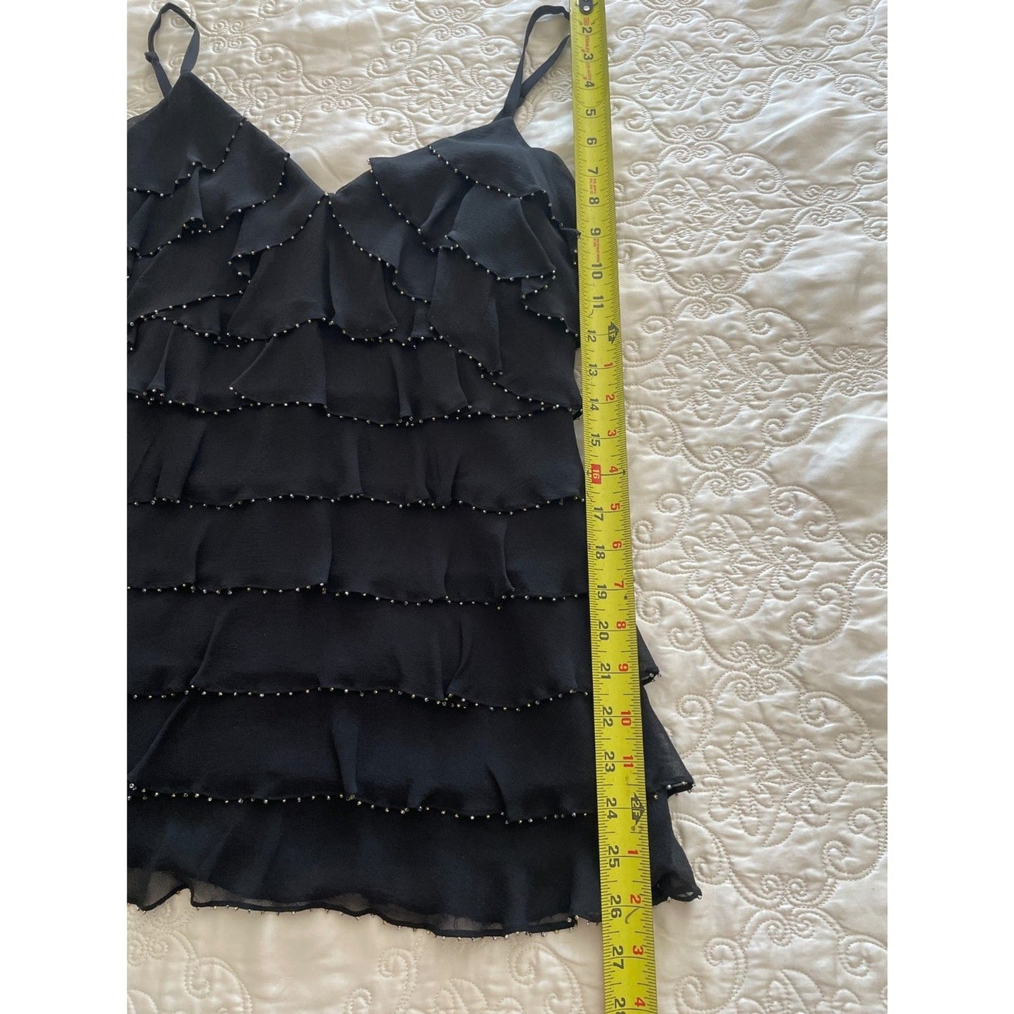 INC INTERNATIONAL CONCEPTS New 100% Silk Black Beaded Ruffle Camisole Tank, Sz 412