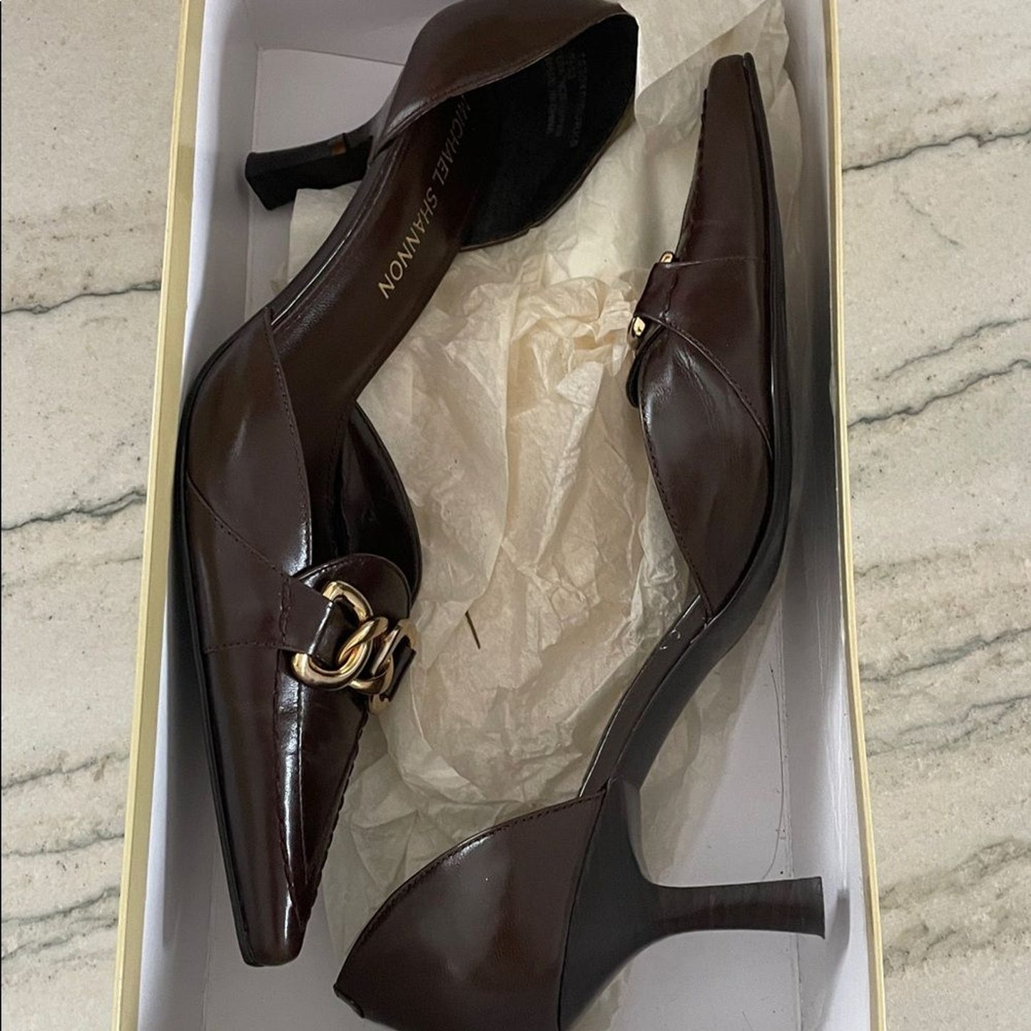 Michael Shannon Chocolate Heels with Gold Accent5