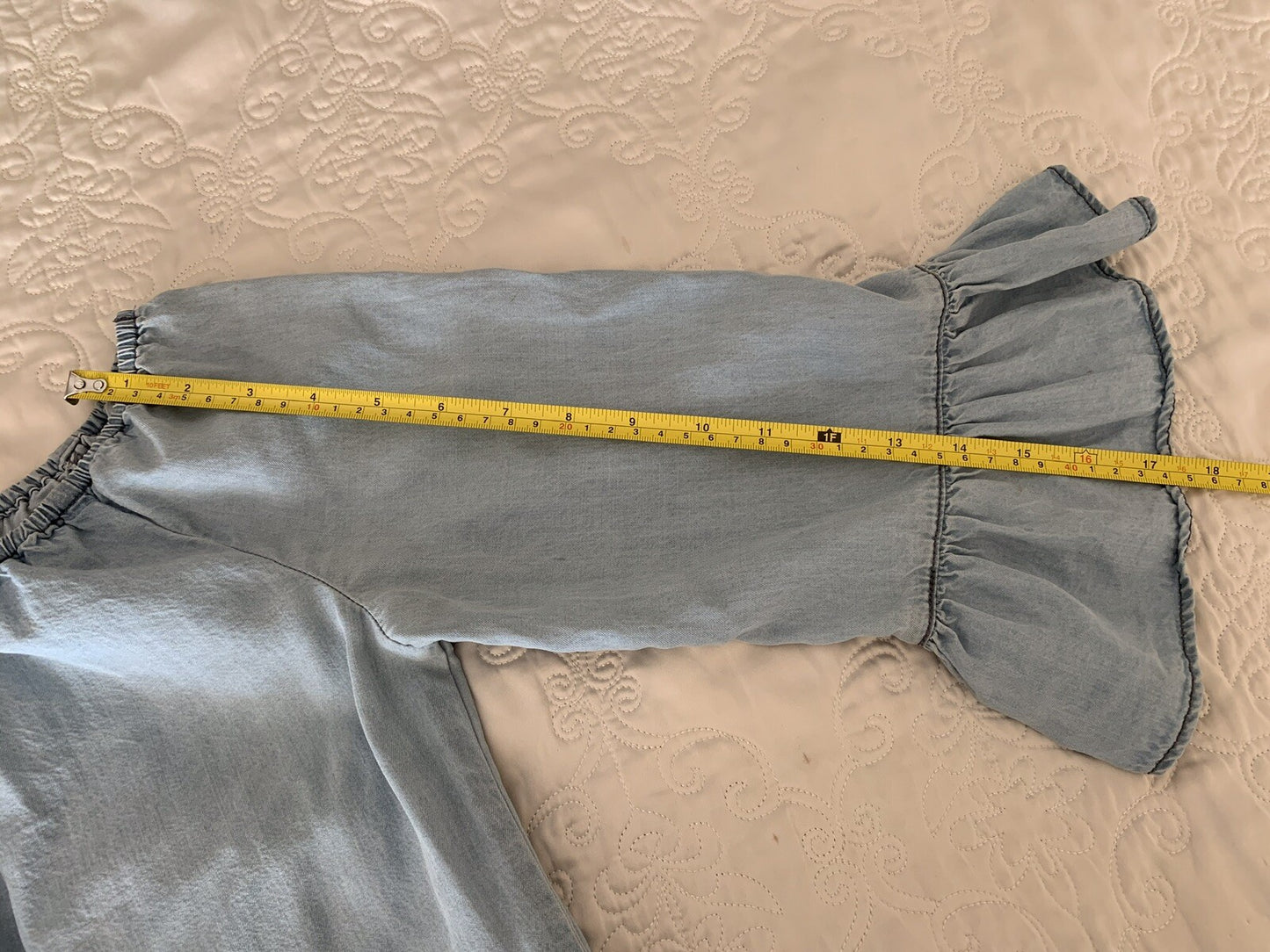 SANCTUARY Charlotte Blue Chambray Peasant-Style Top, Size M9