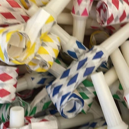 100 Piece Birthday Party Noisemaker Blow Outs – Happy New Year’s Eve Favors, 16”1