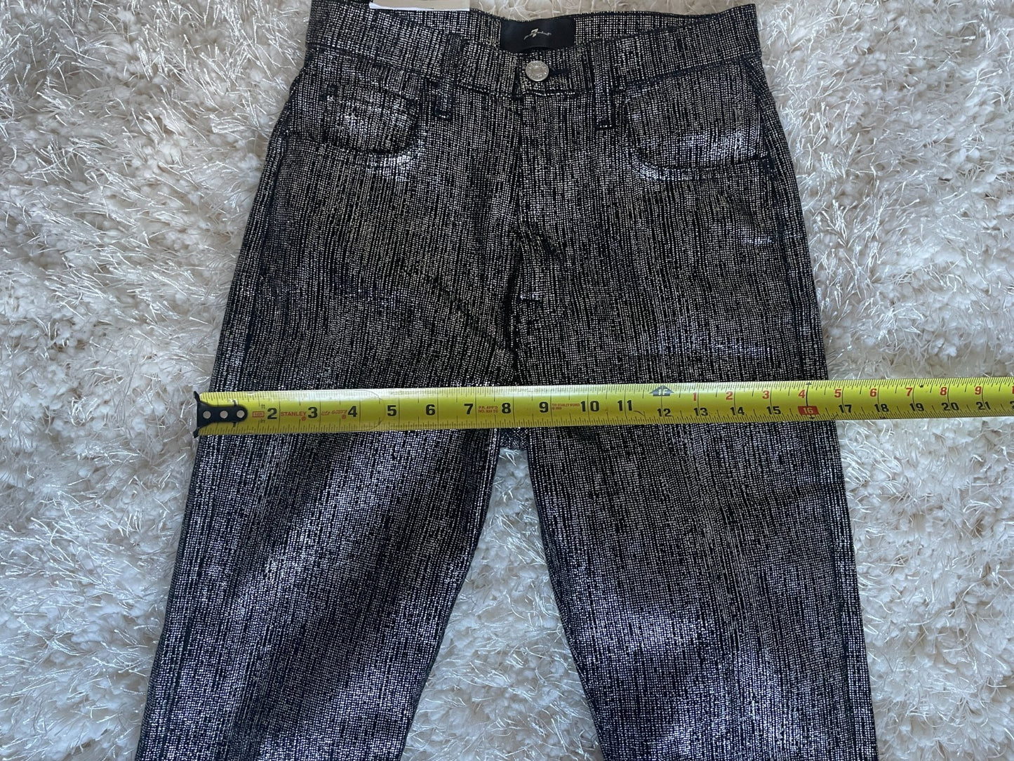 7 FOR ALL MANKIND NWT Metallic Foil Easy Slim Fit Jeans, Size 2514