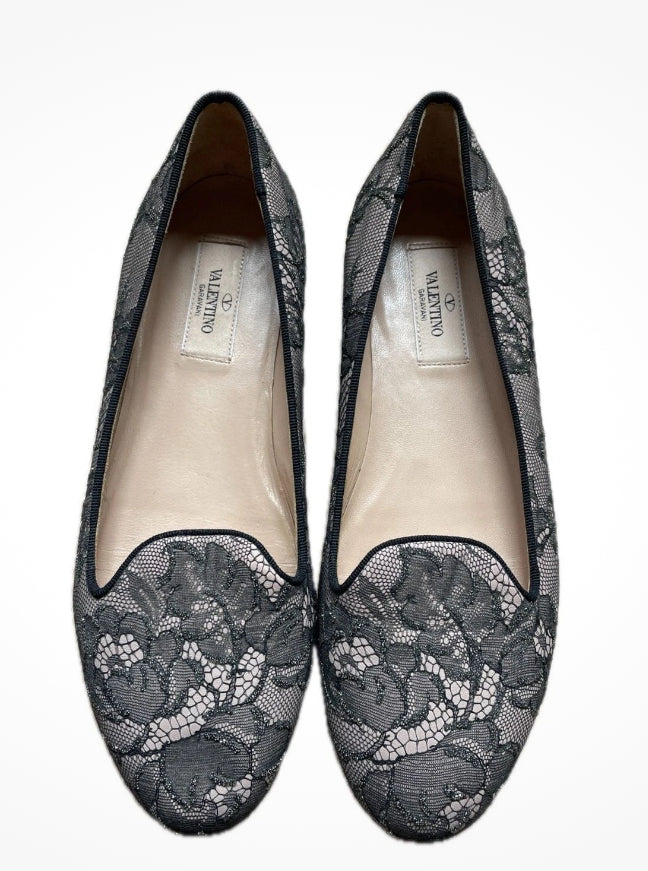 VALENTINO GARAVANI Caviar Crystal Lace Smoking Slippers, (Unworn, Pre-owned)