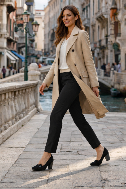 AEROSOLES Smoothie Suede Slip-On Heels with Button Detail, Size 7.5