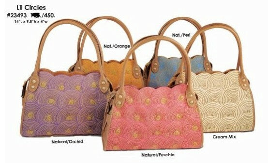 ERIC JAVITS Lil Circles Natural & Orange Scalloped Leather & Raffia Handbag1