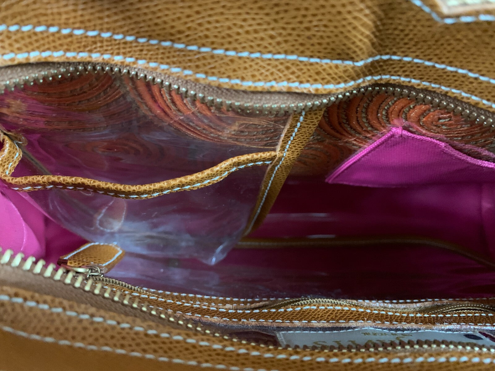 ERIC JAVITS Lil Circles Natural & Orange Scalloped Leather & Raffia Handbag7