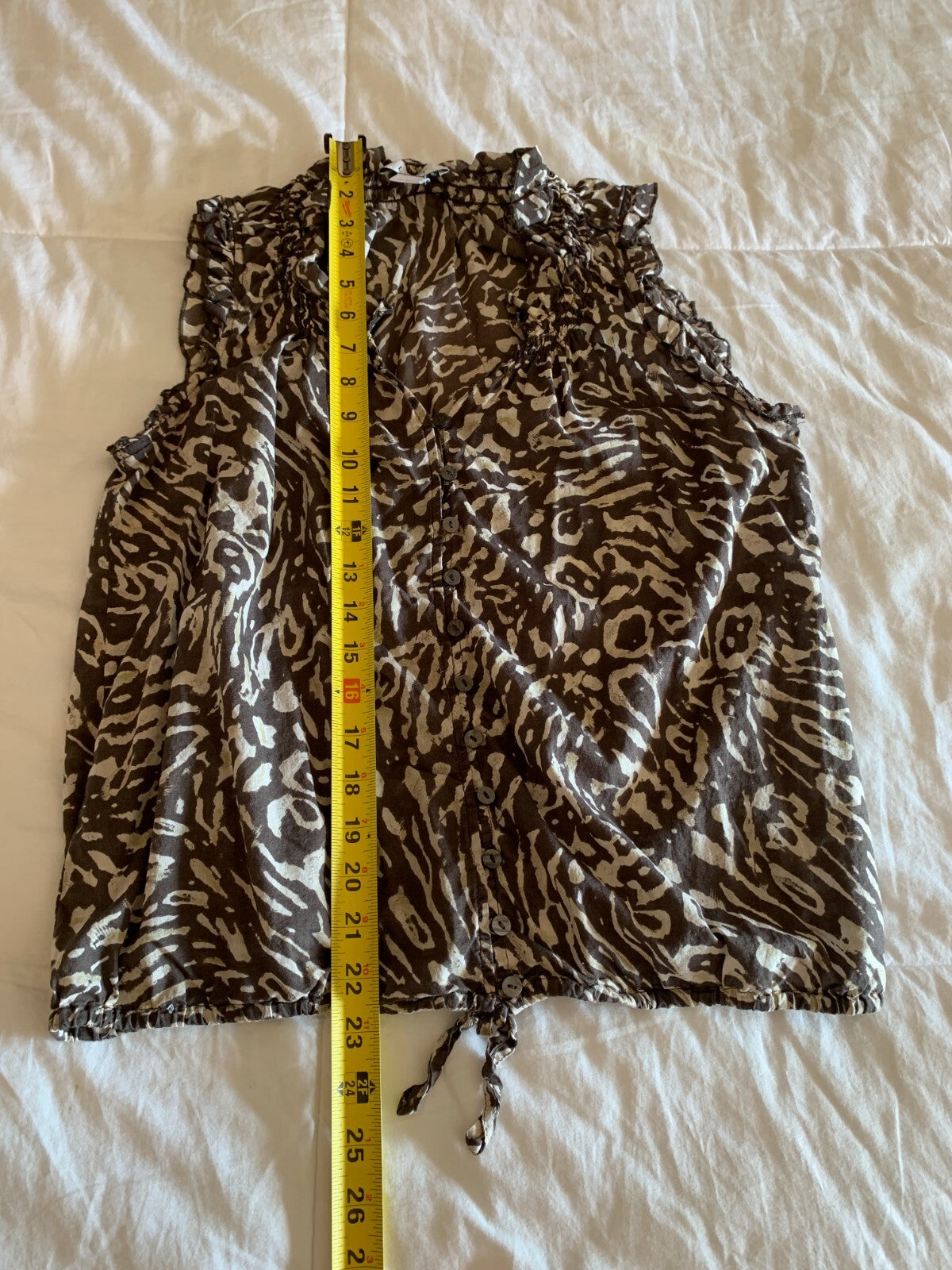 LOFT 100% Cotton Brown & Cream Animal Print Tank with Ruffles7