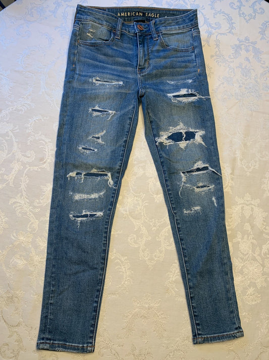AMERICAN EAGLE Rip Hi-Rise Stretch Blue Jegging, Size 21
