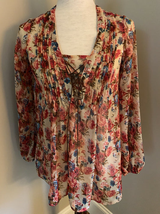 FIRE LOS ANGELES Beautiful Long Sleeve Floral Blouse0