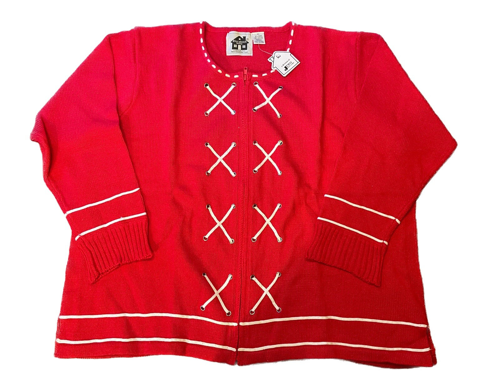 STORYBOOK KNITS NEW Nantucket Shore Red White Cardigan Cotton Sweater, Size 3X0