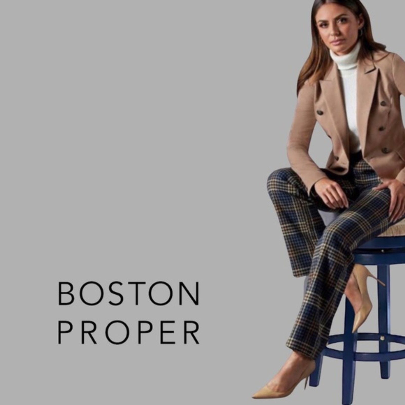 BOSTON PROPER NWOT Navy Multi Plaid Trouser Pants, Size 20