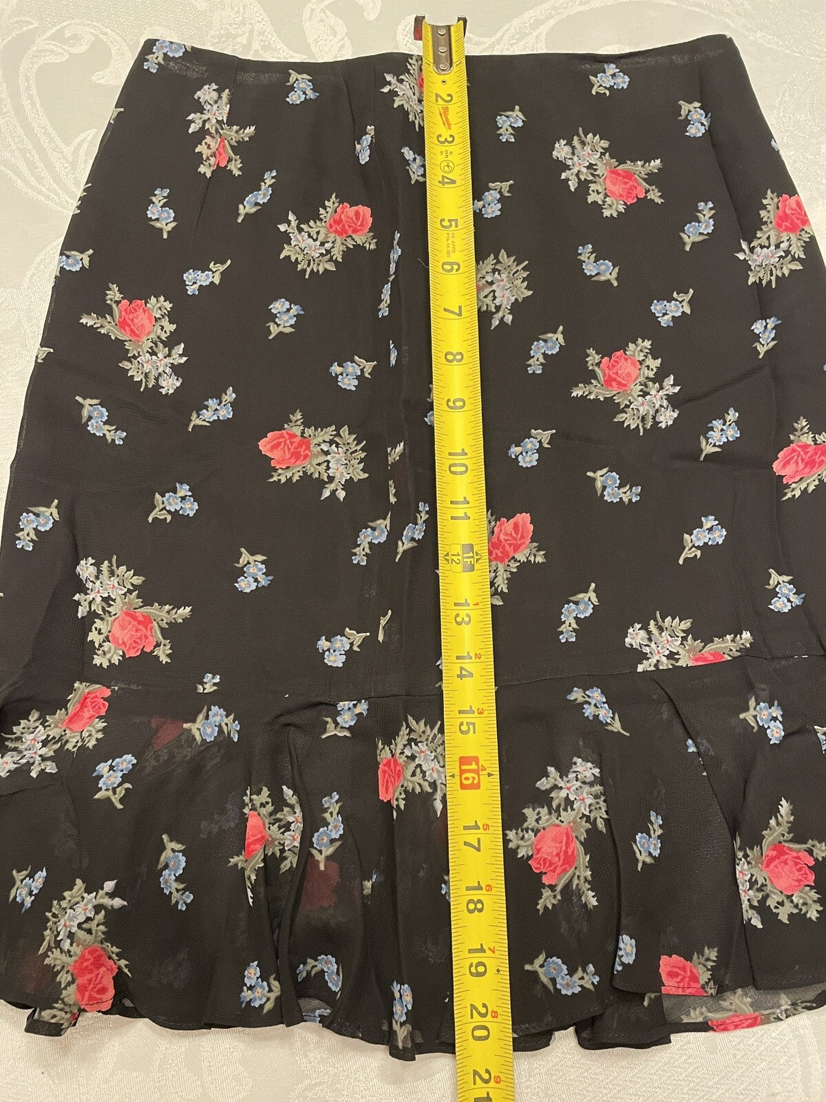 RALPH LAUREN Black & Floral Ruffle Skirt, Size 27