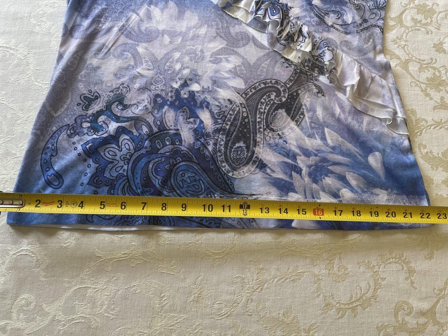 FRENCH BAZAAR Ruffle Paisley Top w/Sequin, Size L10