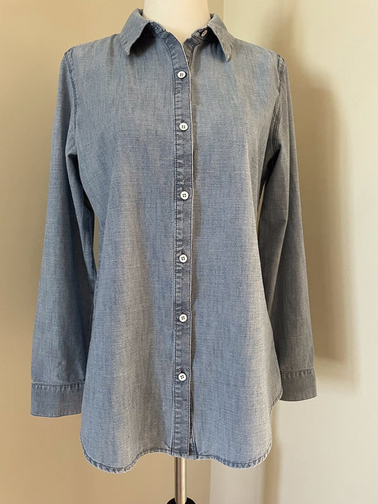 J. Jill Denim 100% Cotton Chambray Blue Button Down Shirt, XS0