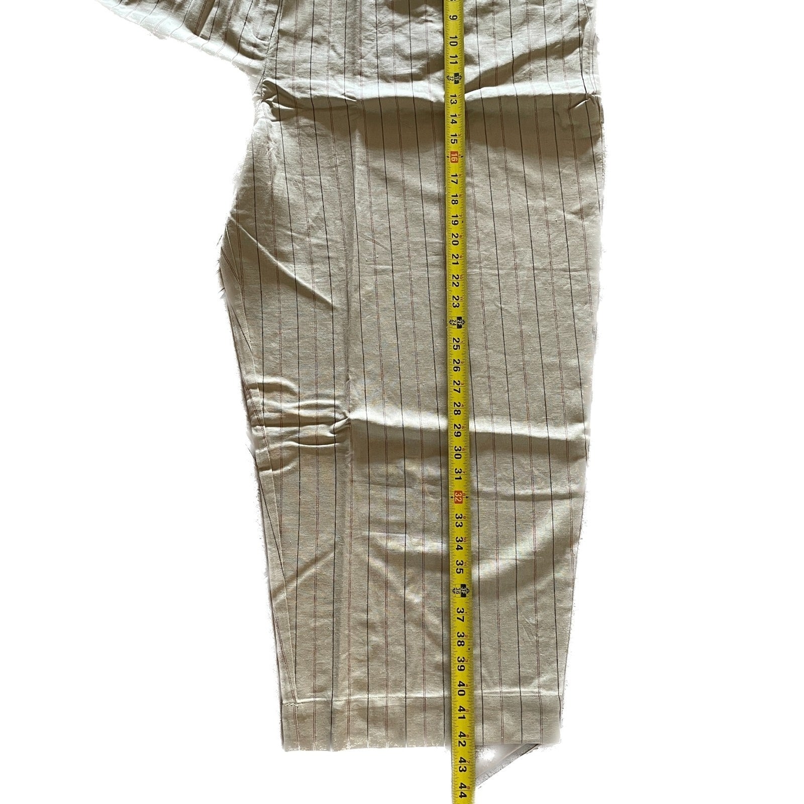 JESSICA LONDON New Beige Linen Chino Pants with Burgundy Pinstripes, Size 34W11