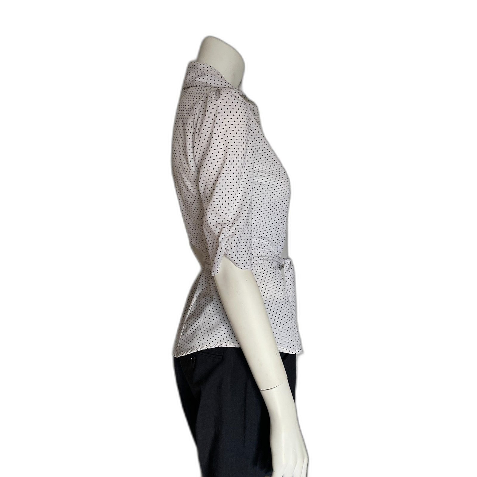 NINETY NWOT White & Black Polka Dot 3/4 Cinched Sleeve, Button Down, Size Small2