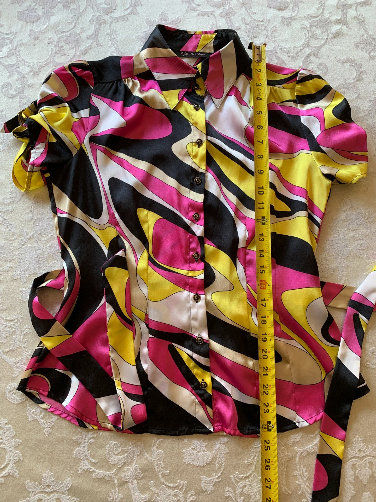 VIOLET & CLAIRE Multi-Color Short Sleeve Button Down Blouse7