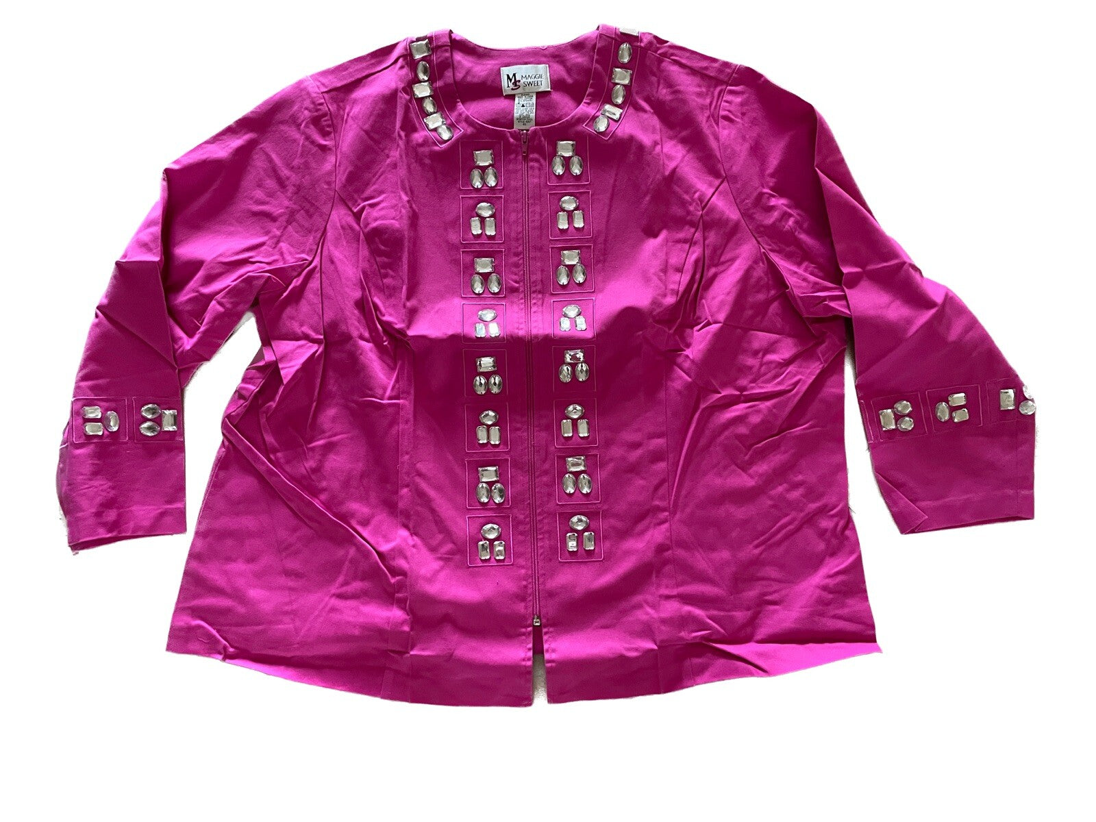 MAGGIE SWEET New Women's Pink Cotton Jacket with Jewels, Size 4X0