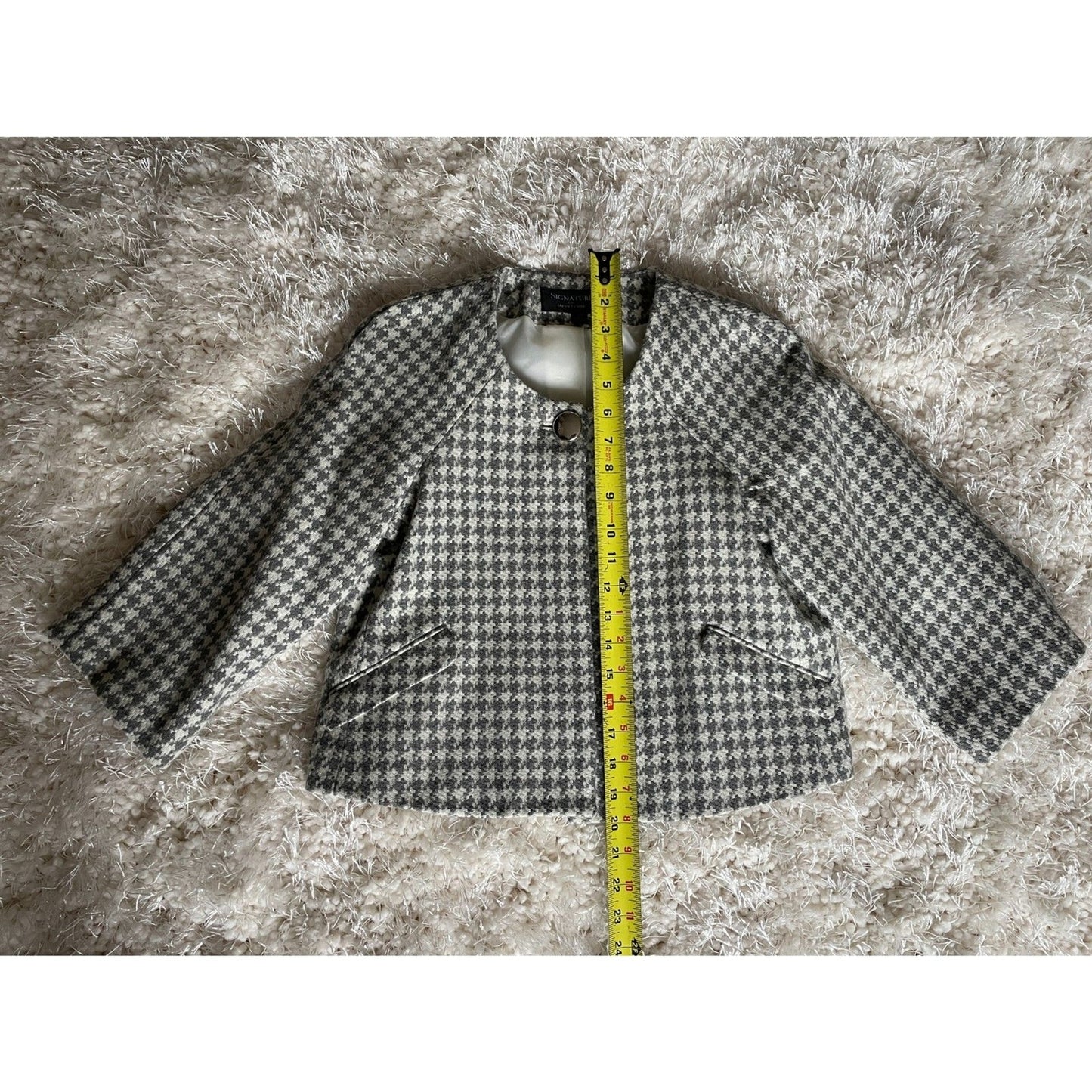 LARRY LEVINE Signature NWOT Soft Gray & Winter White Houndstooth Suit, Size 2P6