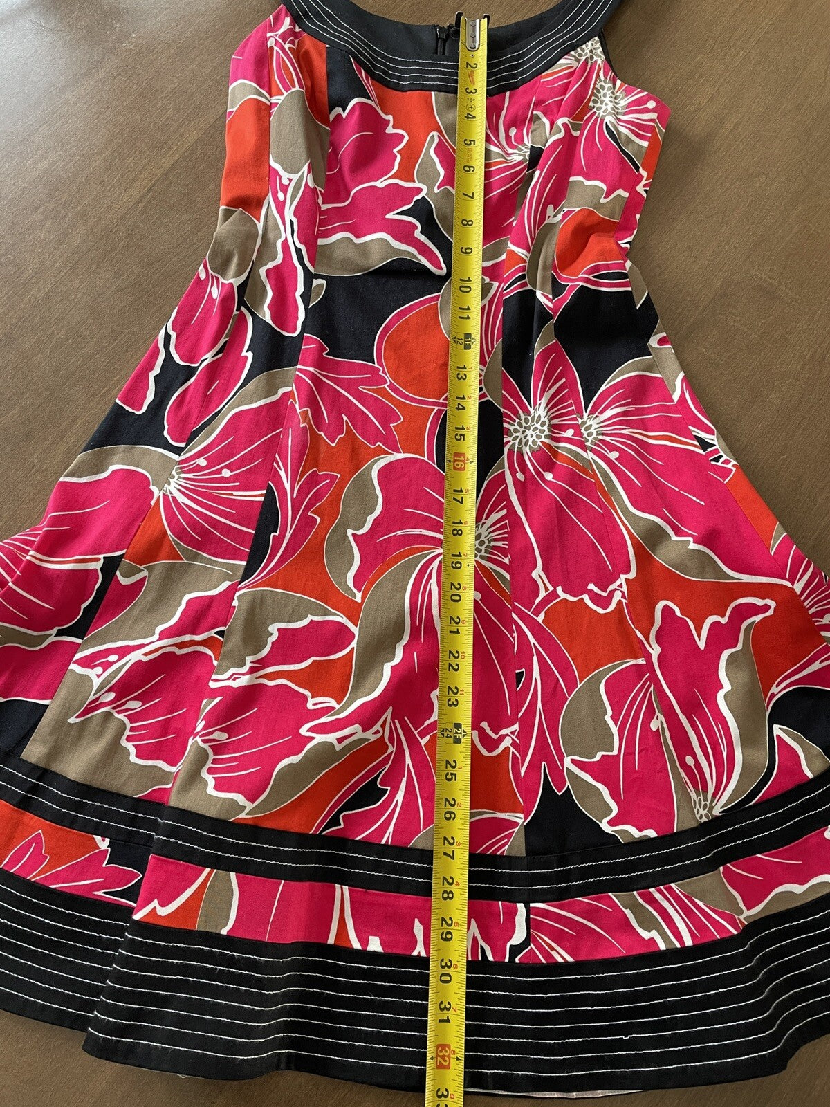 NINE WEST Red, Black Bold Floral Fit Flare Cotton Sleeveless Dress, Size 44