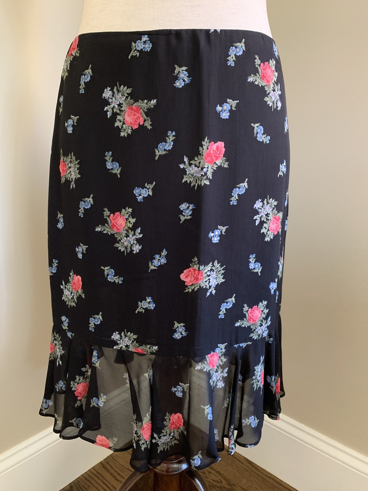 RALPH LAUREN Black & Floral Ruffle Skirt, Size 20