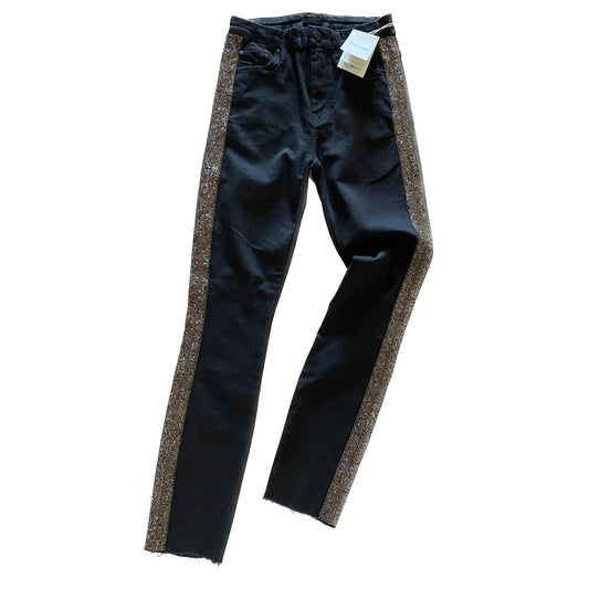 MOTHER New Black Guilty Flash Jeans with Tuxedo Sequin Beaded Stripe, Size 240