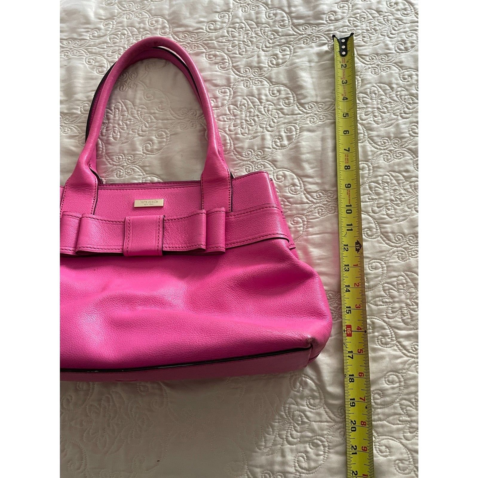 KATE SPADE New York Geniun Leather Pink Fuchsia Bow Satchel Handbag12