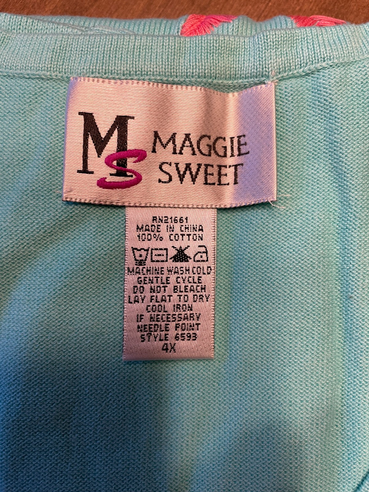 MAGGIE SWEET New 100% Cotton Embroidered Green Palm Trees Knit Tank, Size 4X5