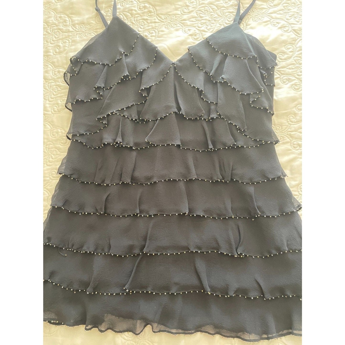 INC INTERNATIONAL CONCEPTS New 100% Silk Black Beaded Ruffle Camisole Tank, Sz 48