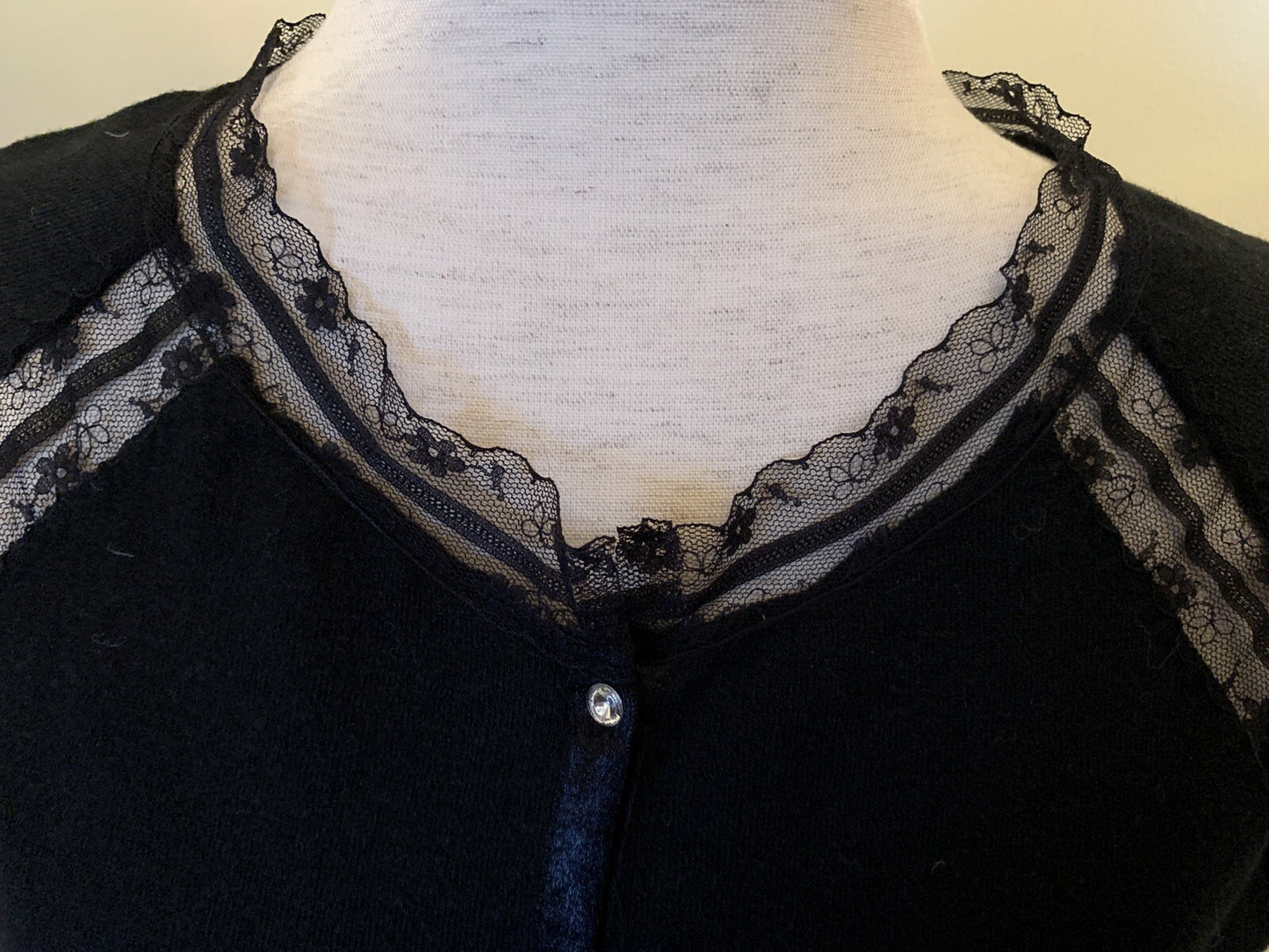 Black Lace Cotton Blend Sweater sequence flowers, Size M/L3