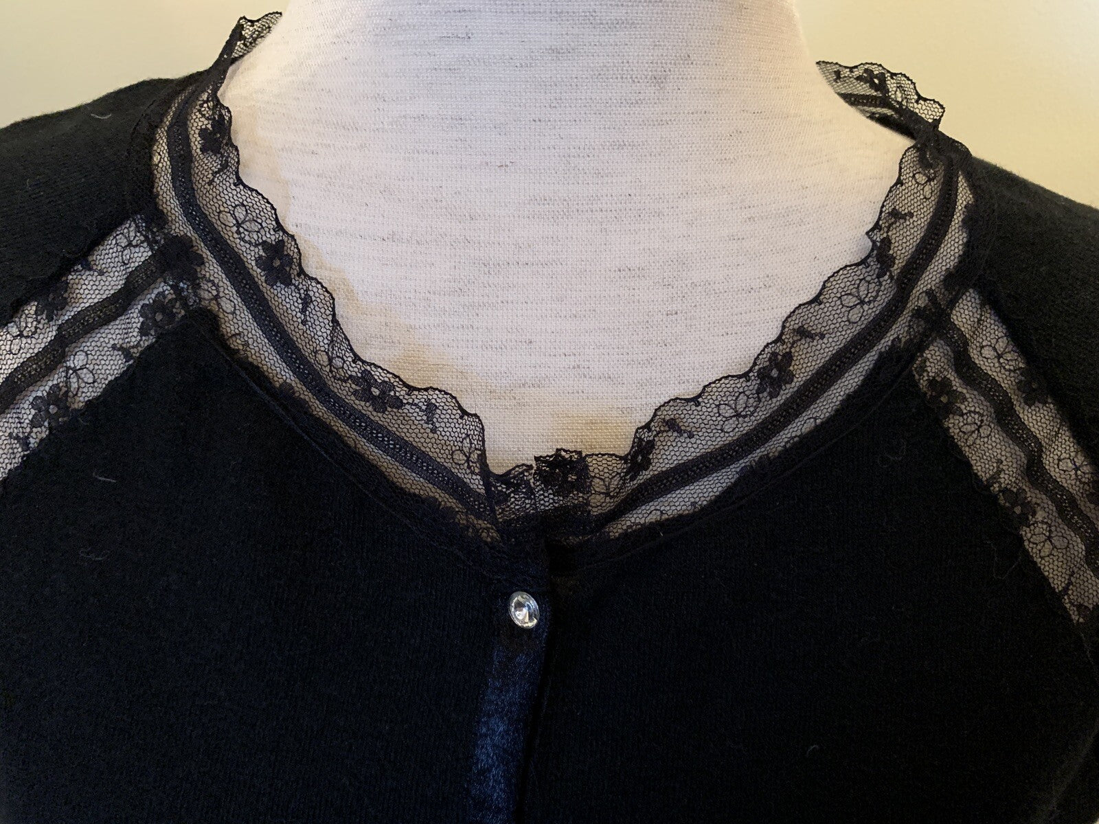 Black Lace Cotton Blend Sweater sequence flowers, Size M/L3