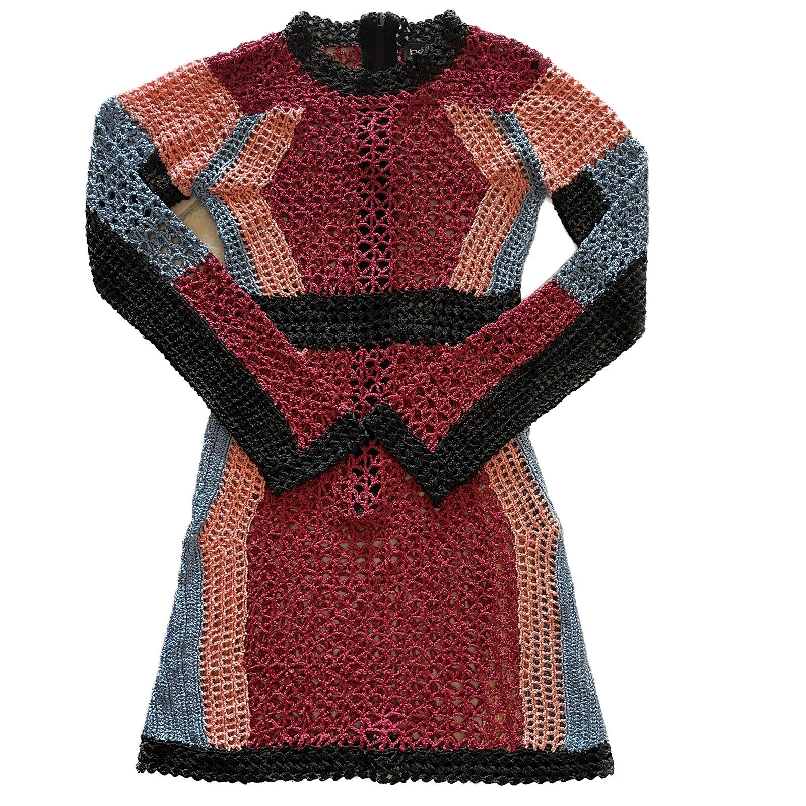 BEBE Colorful Crochet Knit Long Sleeve Mini Dress, Size XS3