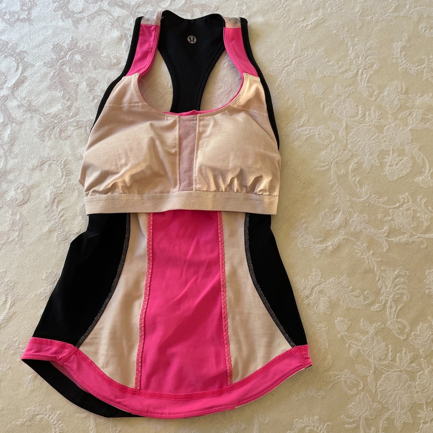 LULULEMON Cardio Kick Tank Pink, Black, White Top with Running Racerback, Size 29