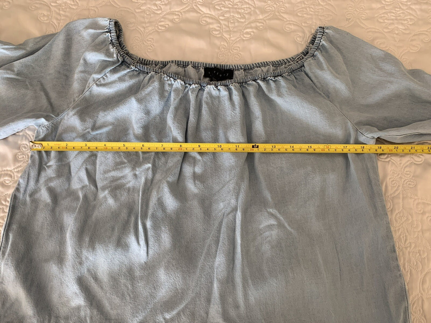 SANCTUARY Charlotte Blue Chambray Peasant-Style Top, Size M7