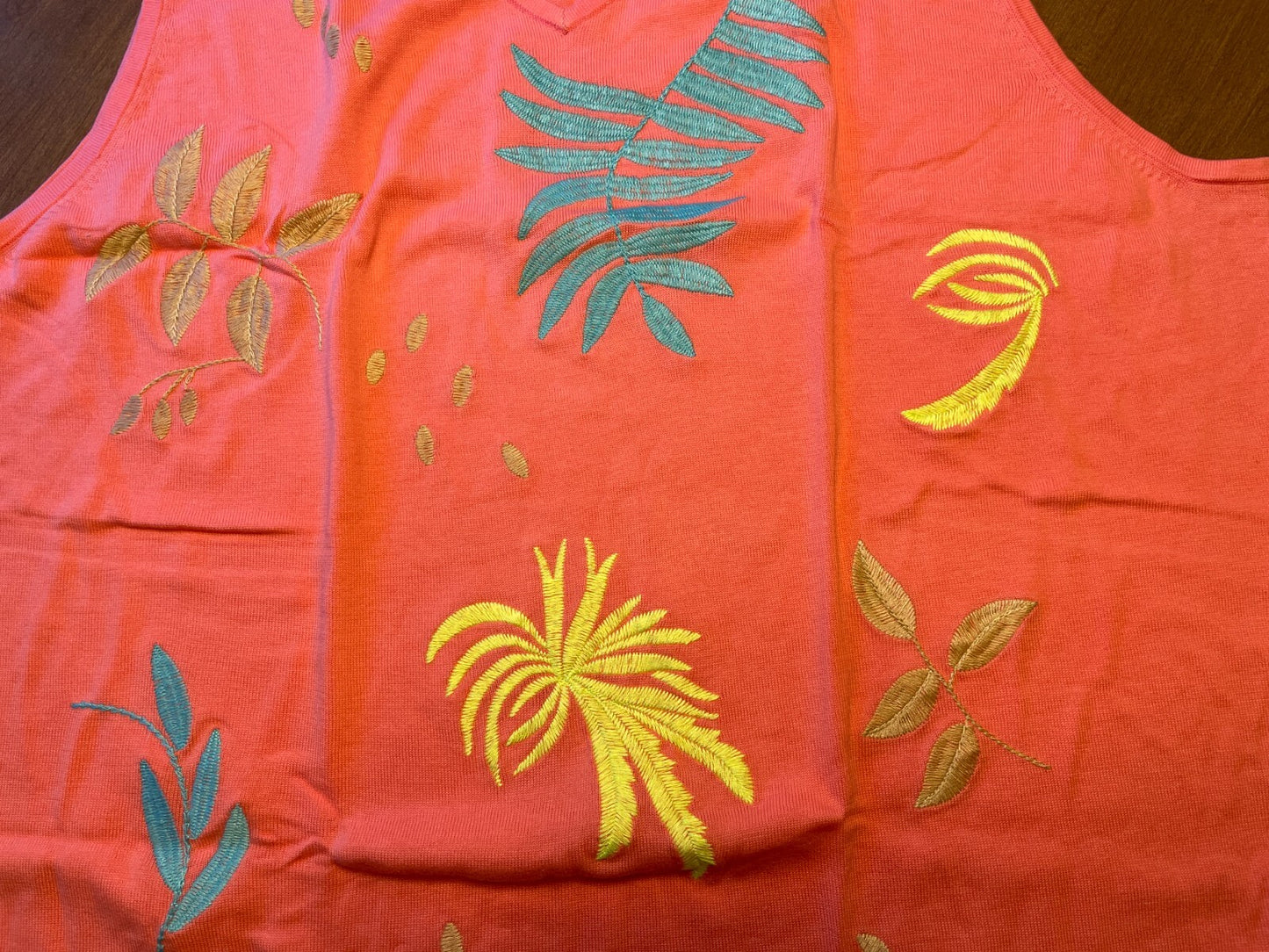 MAGGIE SWEET New 100% Cotton Embroidered Coral Palm Trees Knit Tank, Size 4X4