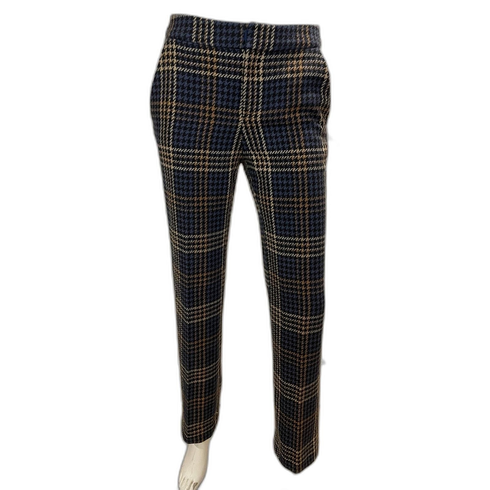 BOSTON PROPER NWOT Navy Multi Plaid Trouser Pants, Size 21