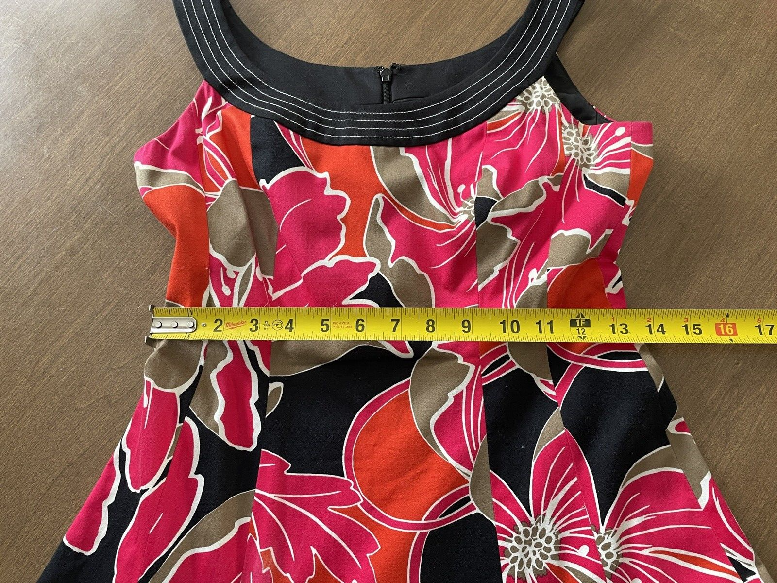 NINE WEST Red, Black Bold Floral Fit Flare Cotton Sleeveless Dress, Size 46