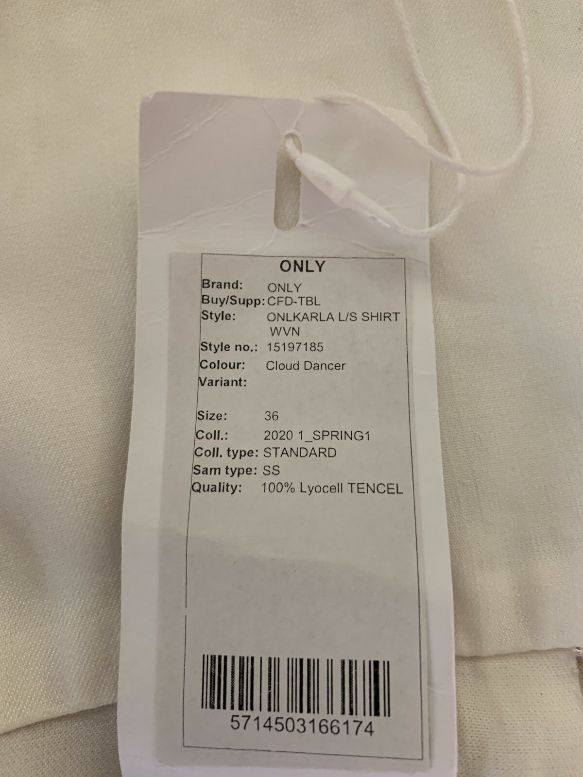 ONLY Cloud Dancer Cream Long Sleeve Top, Sz 365
