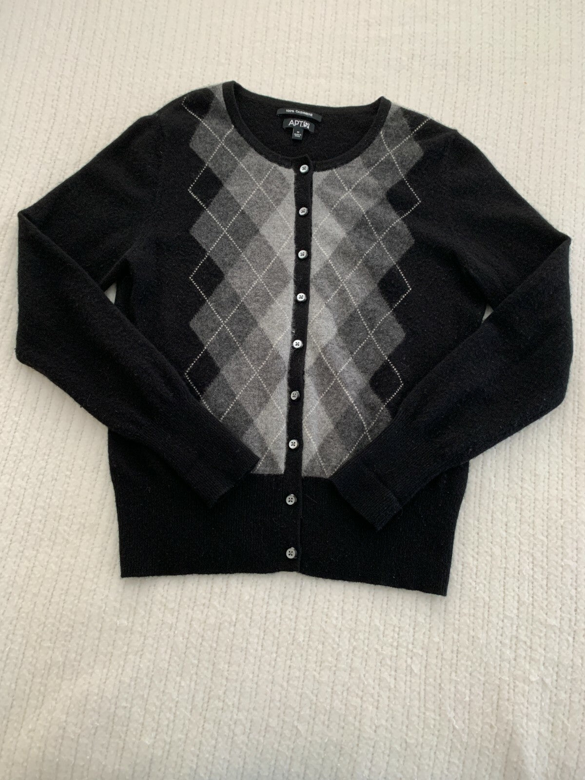 Apt. 9 100% Cashmere Argyle Cardigan Sweater, Size Medium0