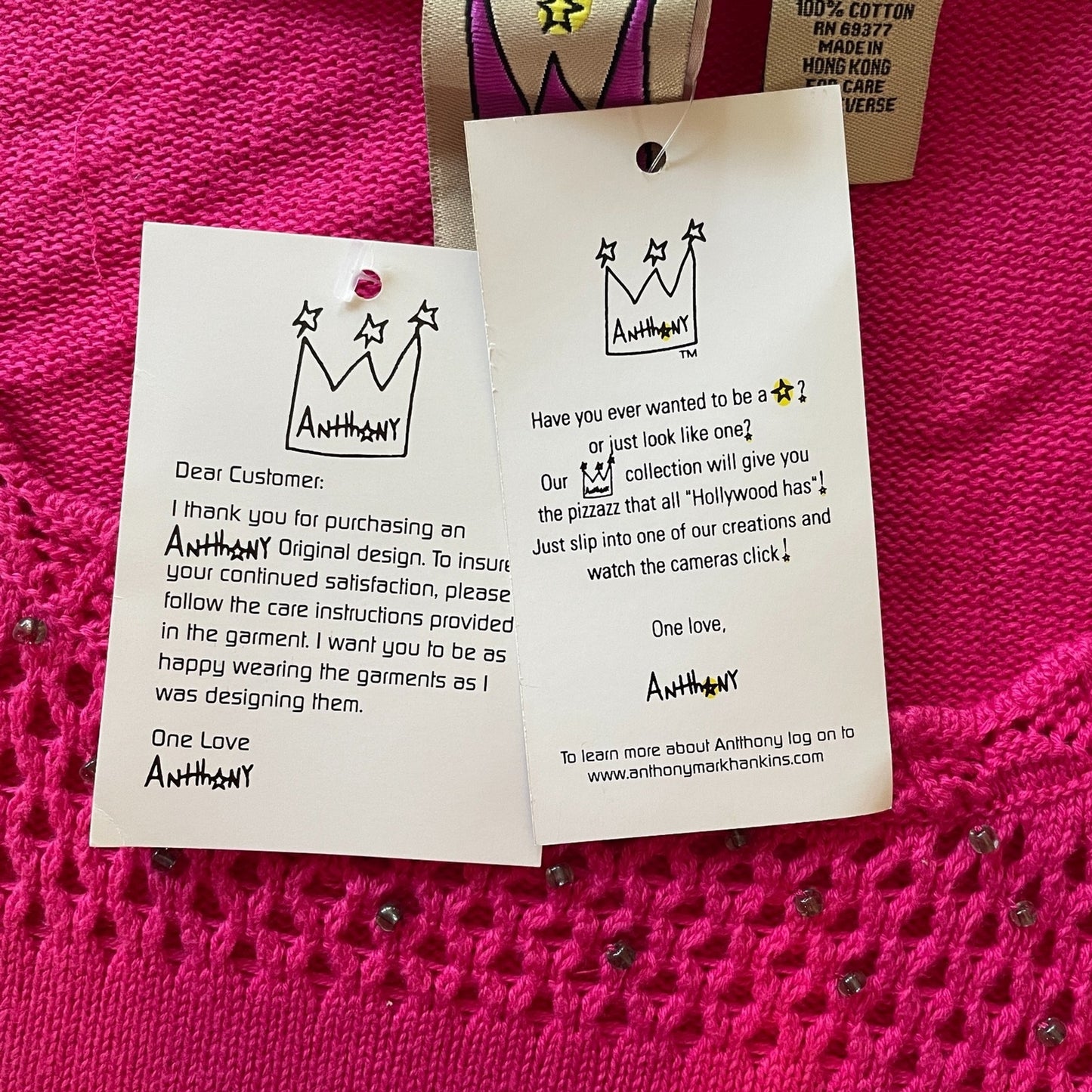 ANTTHONY MARK HANKINS ORIGINAL New % Cotton Crochet Fuchsia Sweater, Size 3X5