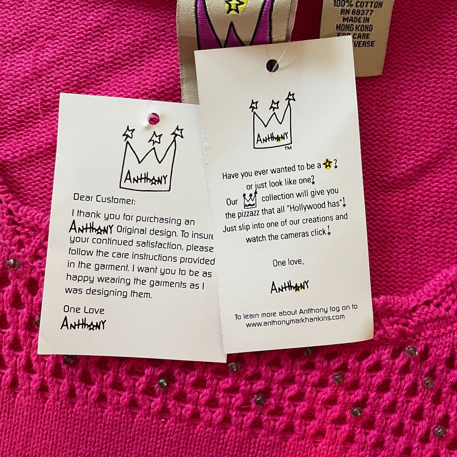 ANTTHONY MARK HANKINS ORIGINAL New % Cotton Crochet Fuchsia Sweater, Size 3X5