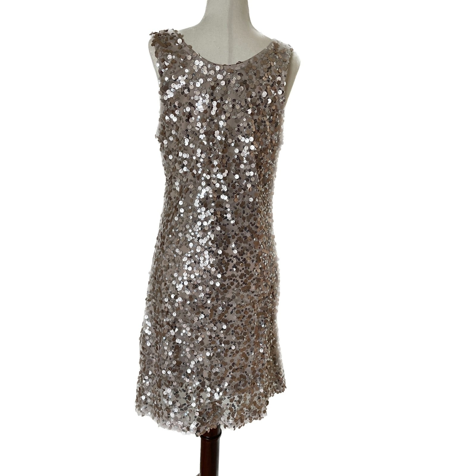 OLEG CASSINI Gold Sequin Tank Mini Dress, Size 62