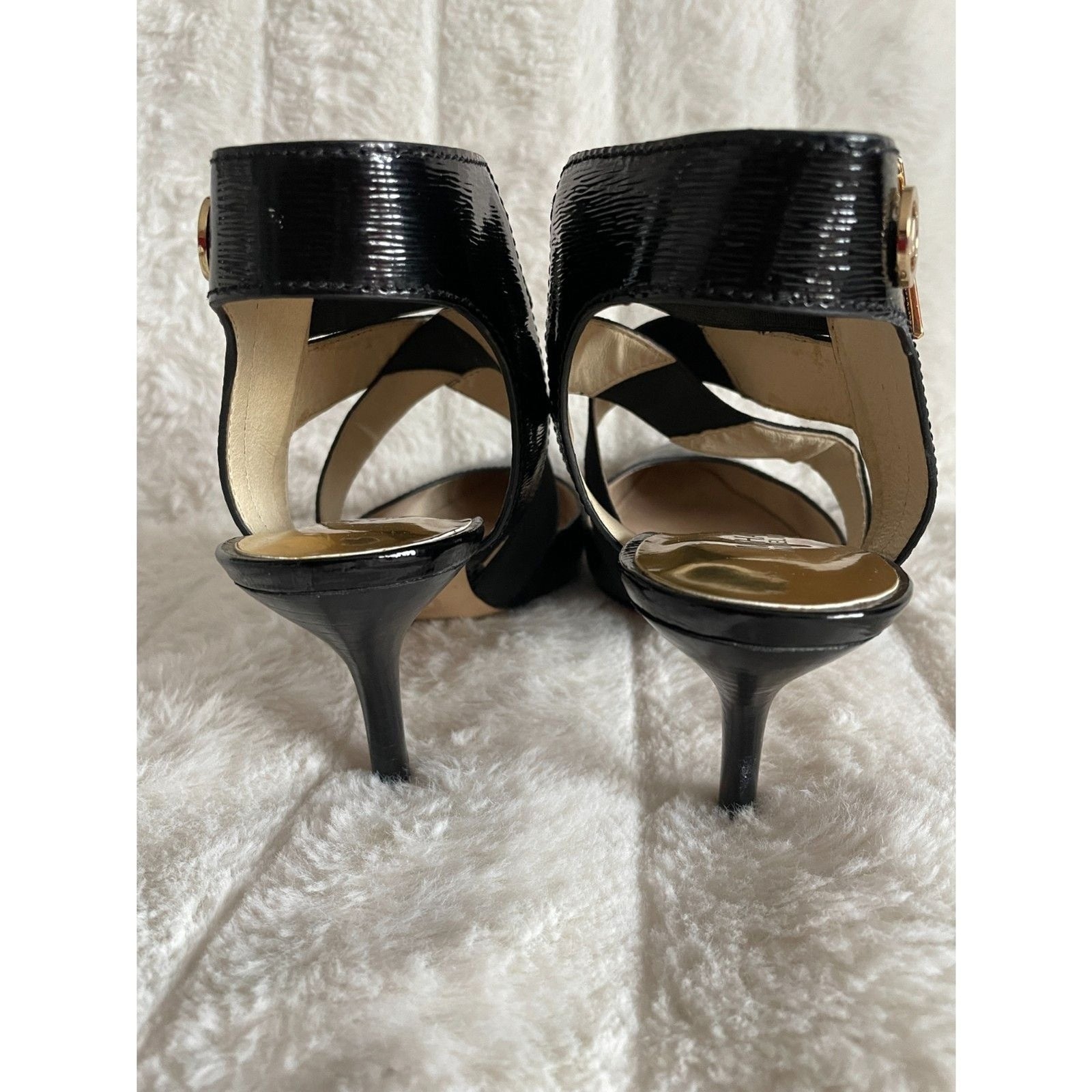 MICHAEL KORS Black Patent Leather Meadow Strappy Pointed-Toe Pump 3" Heels10