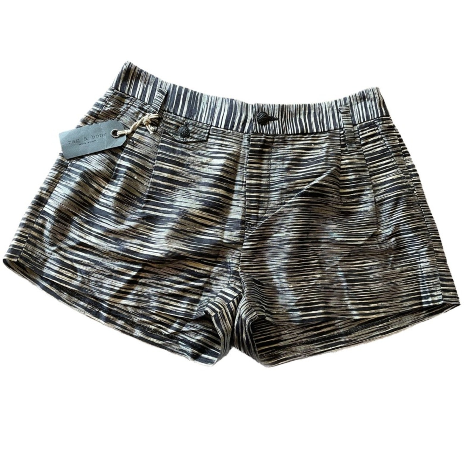 RAG & BONE New Black Gold Metallic % Silk Shorts, Size 100