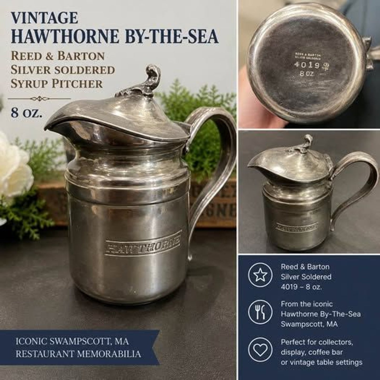Vintage Hawthorne By The Sea Reed & Barton Silver Soldered Small Pitcher0