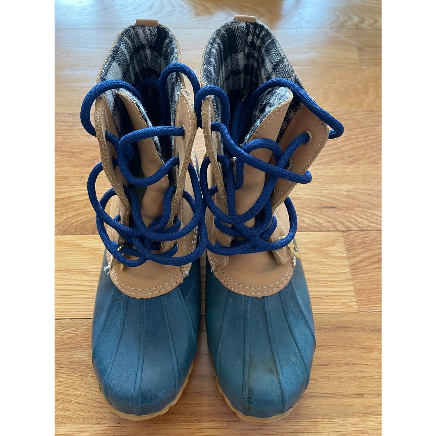 SPORTO Lace Up Blue & Tan Leather Boots, Size 70