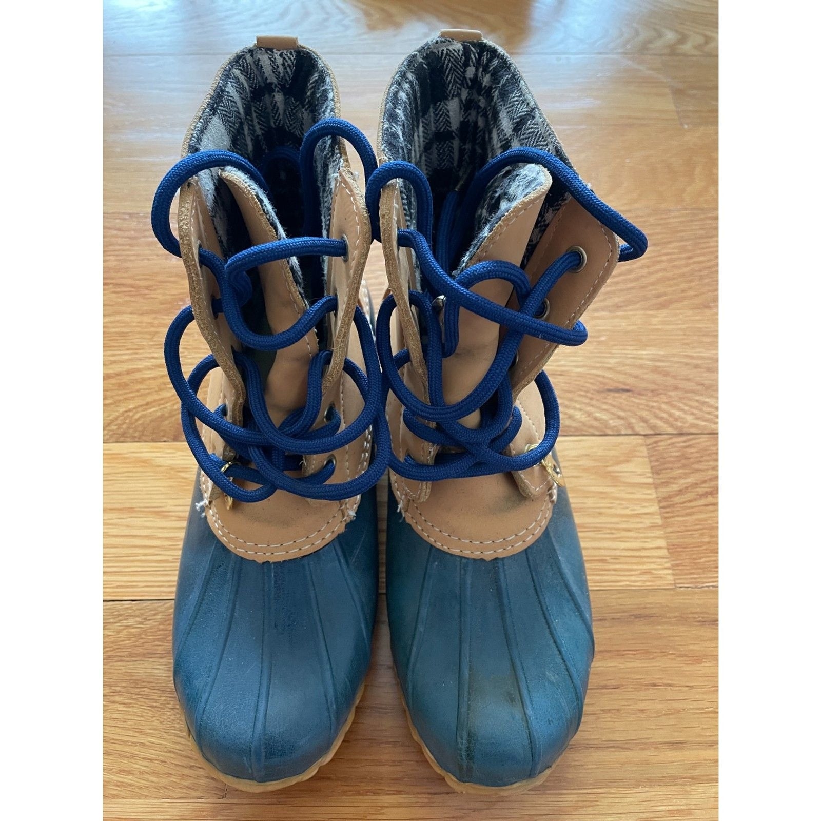 SPORTO Lace Up Blue & Tan Leather Boots, Size 70