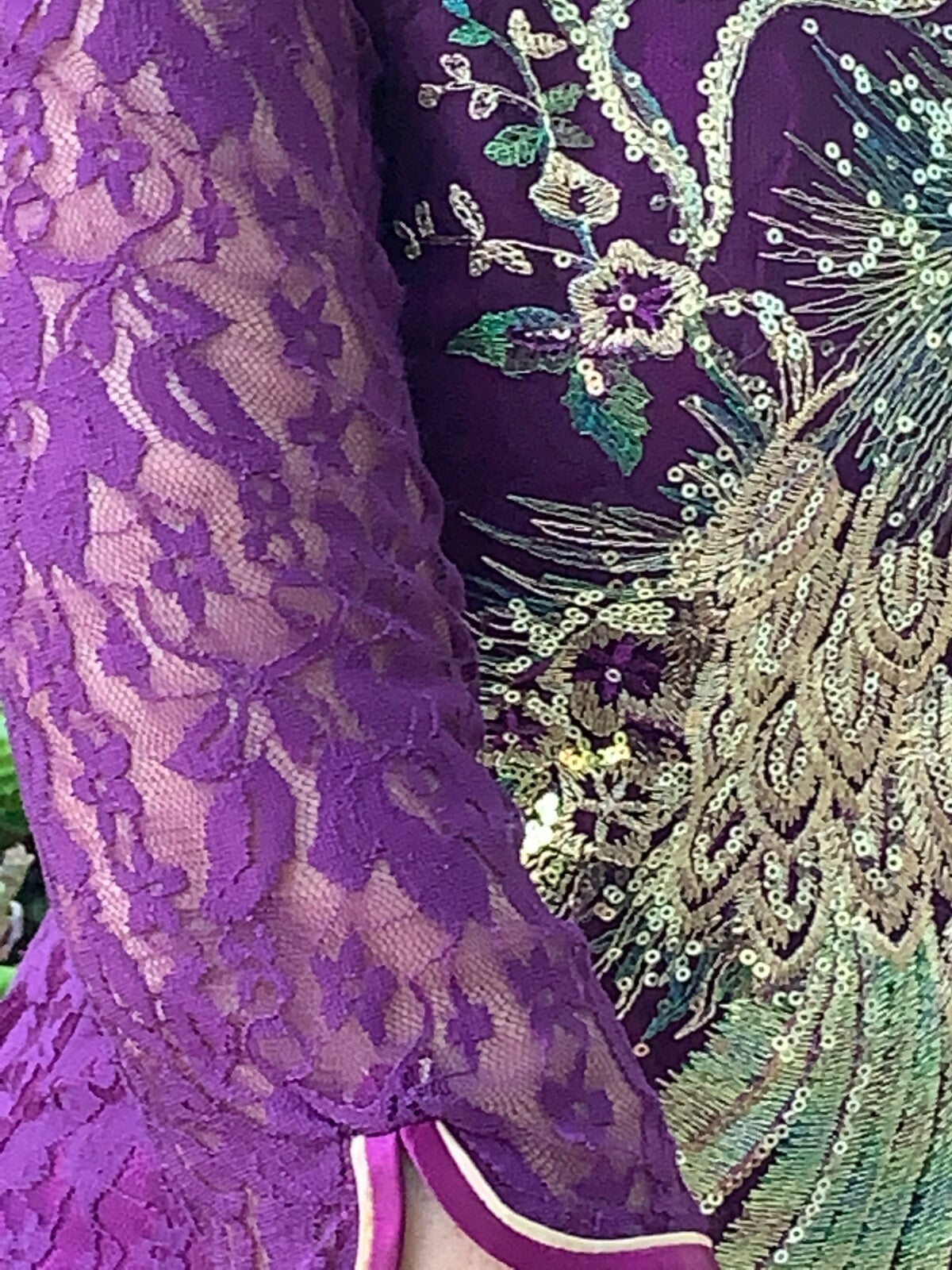 Purple Lace Top with Gold & Green Sequin Peacock4